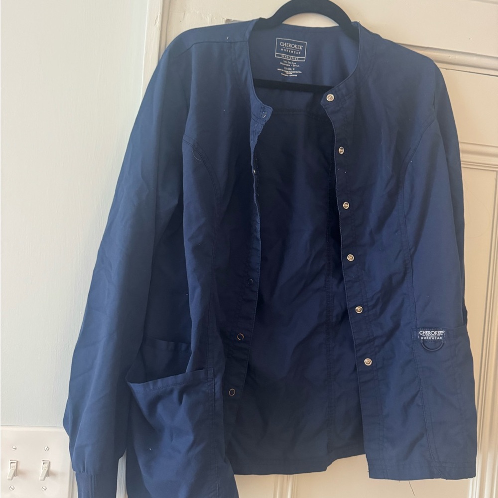 Cherokee Blue Snap-Front Scrub Jacket